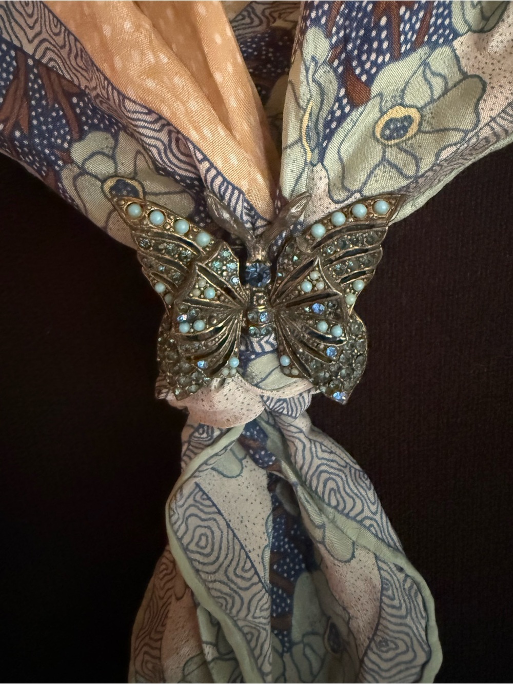 Vintage Mid Century Butterfly Brooch Turquoise Blue Rhinestone Figural Pin